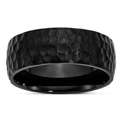 Black Stainless Steel 8mm Hammered Wedding Band