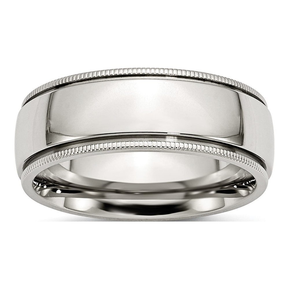 Men's Stainless Steel Grooved Beaded Wedding Band