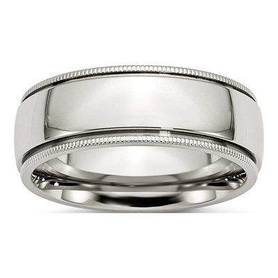 Stainless Steel 8mm Grooved Beaded Wedding Band