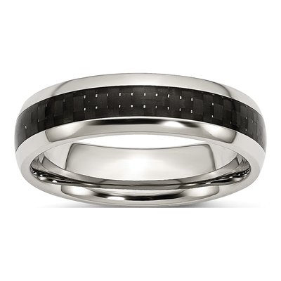 Stainless Steel 6mm Black Carbon Fiber Wedding Band