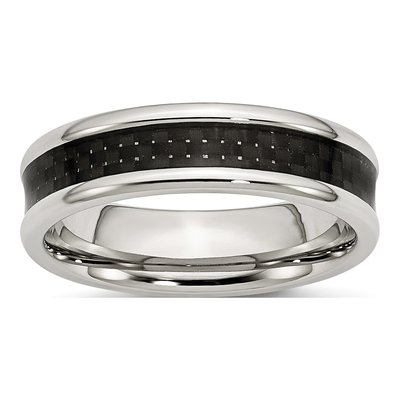 Stainless Steel 6mm Black Carbon Fiber Wedding Band