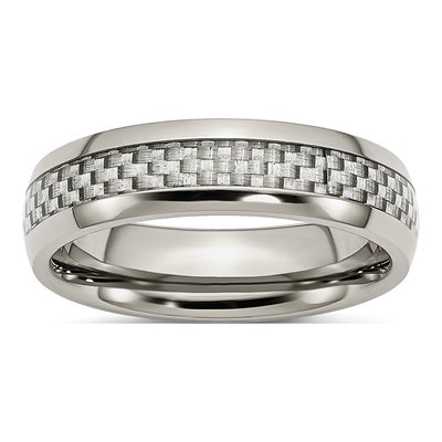 Stainless Steel 6mm Carbon Fiber Comfort-Fit Wedding Band