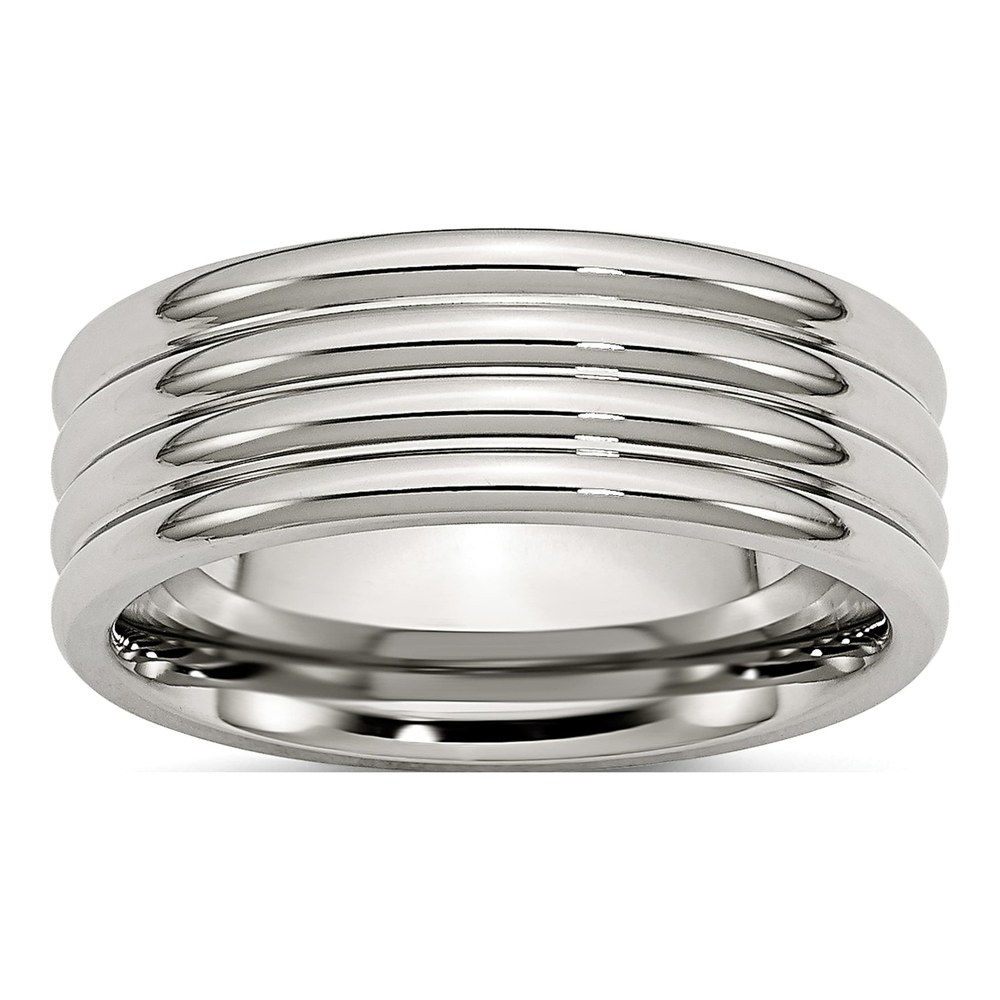 Stainless Steel 8mm Grooved Comfort-Fit Wedding Band