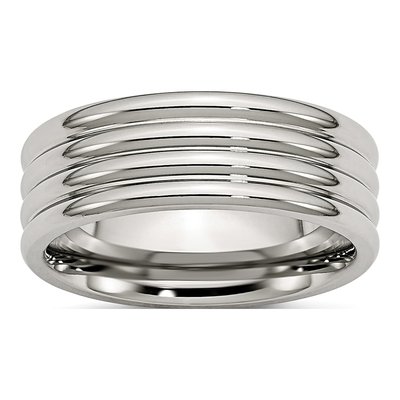Stainless Steel 8mm Grooved Comfort-Fit Wedding Band