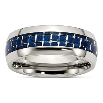 Stainless Steel 8mm Blue Carbon Fiber Comfort-Fit Wedding Band