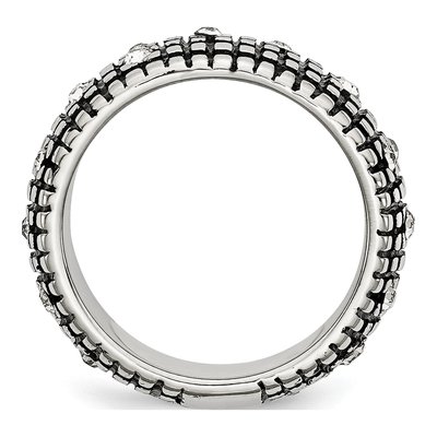 Stainless Steel Antiqued Crystal Band Ring | Chisel – view 3