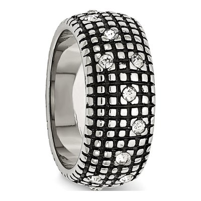 Stainless Steel Antiqued Crystal Band Ring | Chisel – view 6