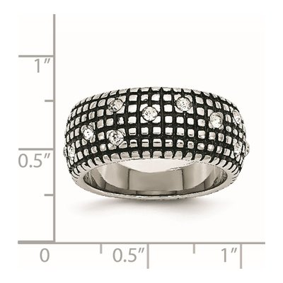 Stainless Steel Antiqued Crystal Band Ring | Chisel – view 8
