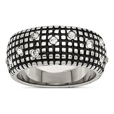Stainless Steel Crystal Antiqued Ring