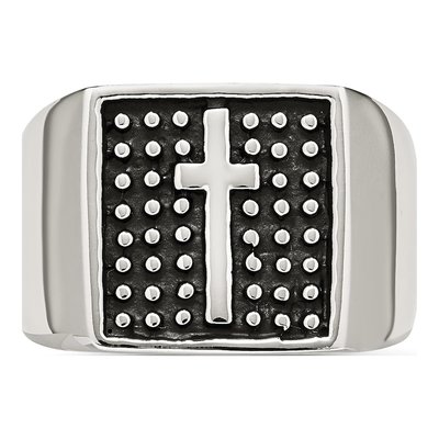 Men's Stainless Steel Antiqued Cross Signet Ring – view 5