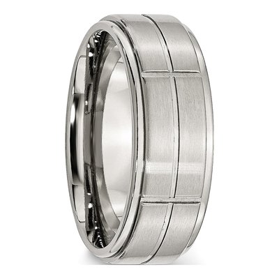 Stainless Steel 8mm Grooved Comfort-Fit Wedding Band – view 7