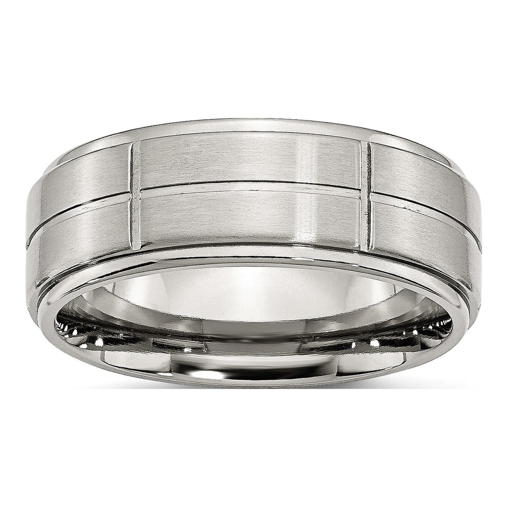 Stainless Steel 8mm Grooved Comfort-Fit Wedding Band
