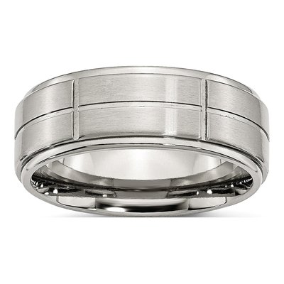 Stainless Steel 8mm Grooved Comfort-Fit Wedding Band