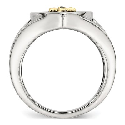 Men's Stainless Steel & 14K Gold Diamond Cross Ring – view 3