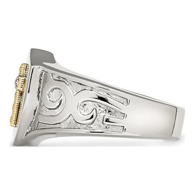 Men's Stainless Steel & 14K Gold Diamond Cross Ring – view 4