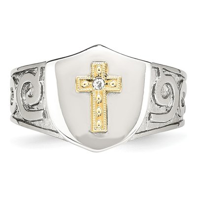 Men's Stainless Steel & 14K Gold Diamond Cross Ring – view 5