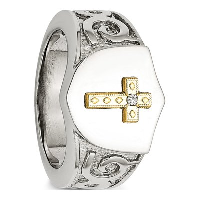 Men's Stainless Steel & 14K Gold Diamond Cross Ring – view 6