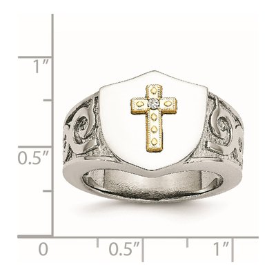 Men's Stainless Steel & 14K Gold Diamond Cross Ring – view 8