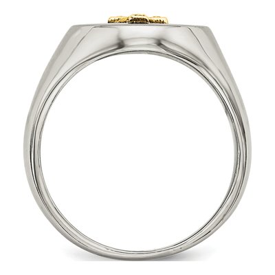 Men's Stainless Steel & 14K Gold Diamond Cross Ring – view 4
