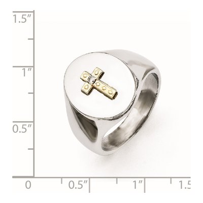 Men's Stainless Steel & 14K Gold Diamond Cross Ring – view 5