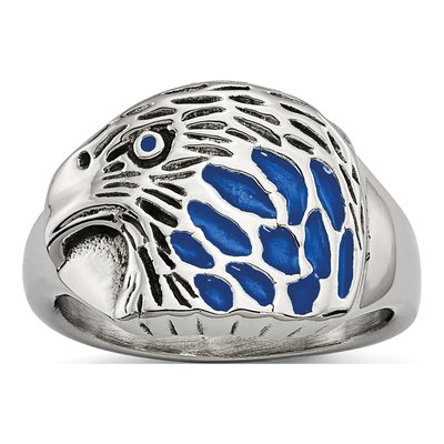 Men's Stainless Steel Blue Enamel Eagle Ring