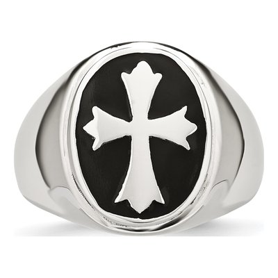 Men's Stainless Steel Black Enamel Cross Ring – view 5