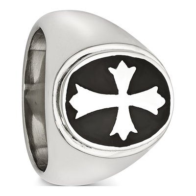 Men's Stainless Steel Black Enamel Cross Ring – view 6