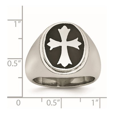 Men's Stainless Steel Black Enamel Cross Ring – view 8