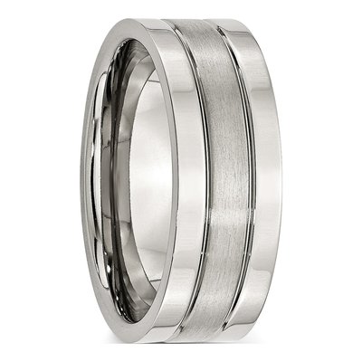 Stainless Steel 8mm Grooved Comfort-Fit Wedding Band – view 7