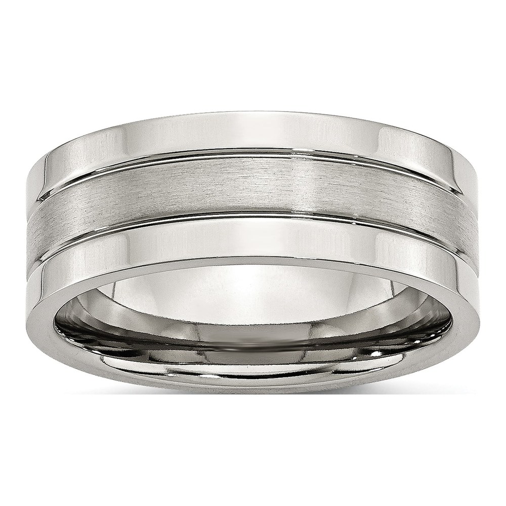 Stainless Steel 8mm Grooved Comfort-Fit Wedding Band