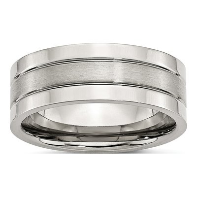 Stainless Steel 8mm Grooved Comfort-Fit Wedding Band