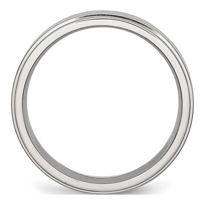 Stainless Steel 6mm Ridged Edge Comfort-Fit Wedding Band – view 2
