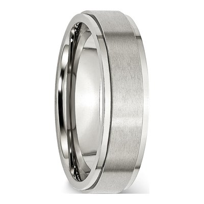 Stainless Steel 6mm Ridged Edge Comfort-Fit Wedding Band – view 4