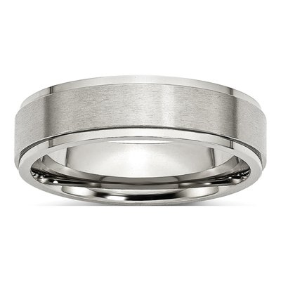 Stainless Steel 6mm Ridged Edge Comfort-Fit Wedding Band