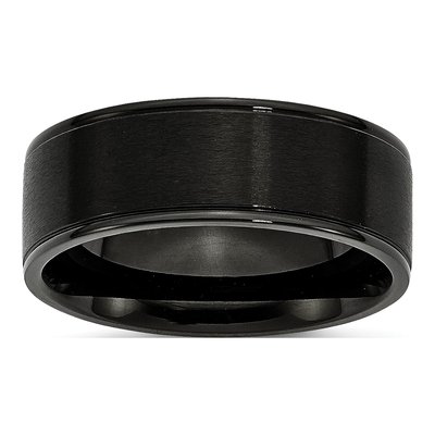 Black Stainless Steel 8mm Grooved Wedding Band