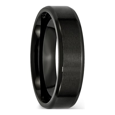 Black Stainless Steel 6mm Beveled Wedding Band – view 5