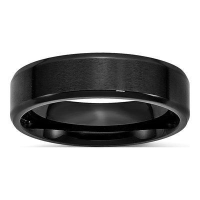 Black Stainless Steel 6mm Beveled Wedding Band