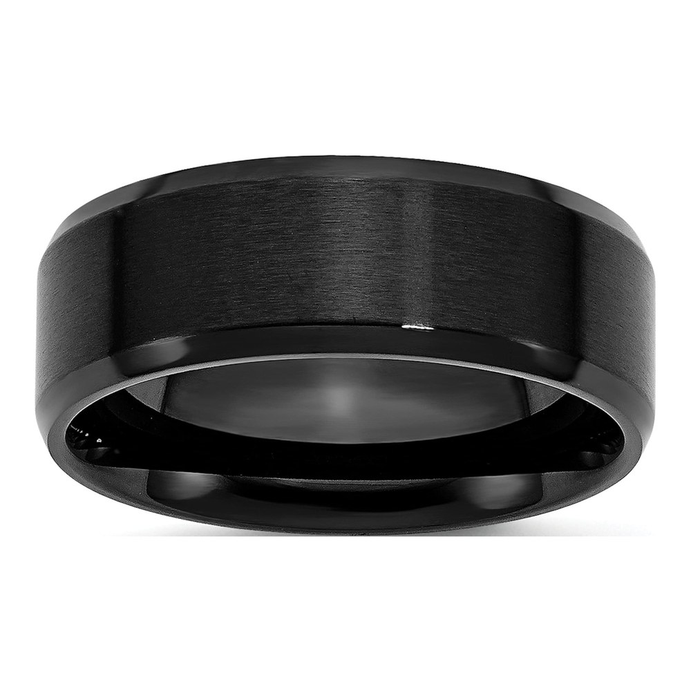 Black Stainless Steel 8mm Beveled Comfort-Fit Wedding Band