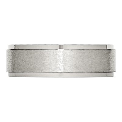 Stainless Steel 7mm Ridged Edge Comfort-Fit Wedding Band – view 3