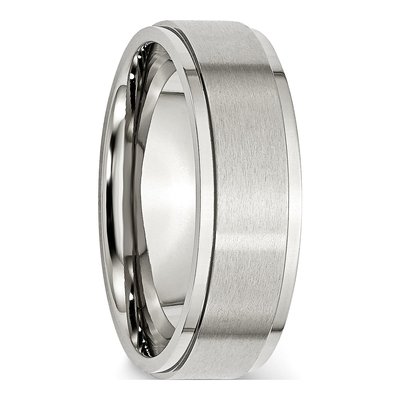 Stainless Steel 7mm Ridged Edge Comfort-Fit Wedding Band – view 4
