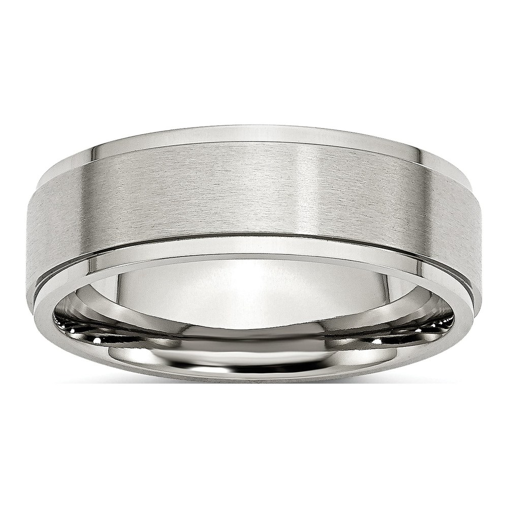 Stainless Steel 7mm Ridged Edge Comfort-Fit Wedding Band