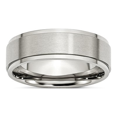 Stainless Steel 7mm Ridged Edge Comfort-Fit Wedding Band