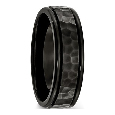 Black Stainless Steel 7mm Hammered Wedding Band – view 5