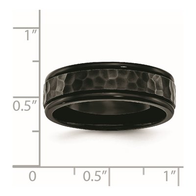 Black Stainless Steel 7mm Hammered Wedding Band – view 7