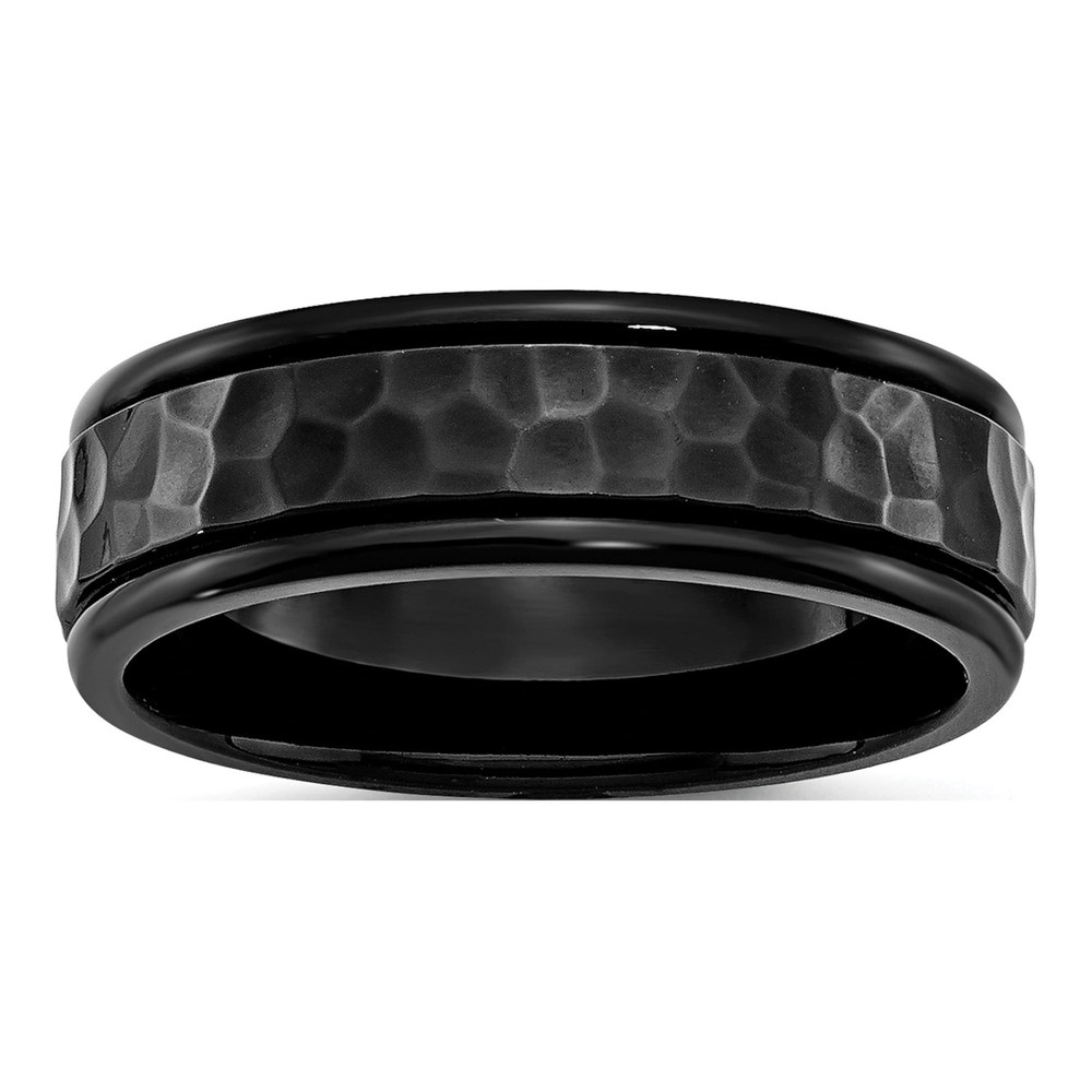 Black Stainless Steel 7mm Hammered Wedding Band