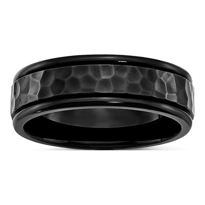 Black Stainless Steel 7mm Hammered Wedding Band
