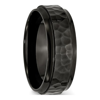 Black Stainless Steel 8mm Hammered Wedding Band – view 5