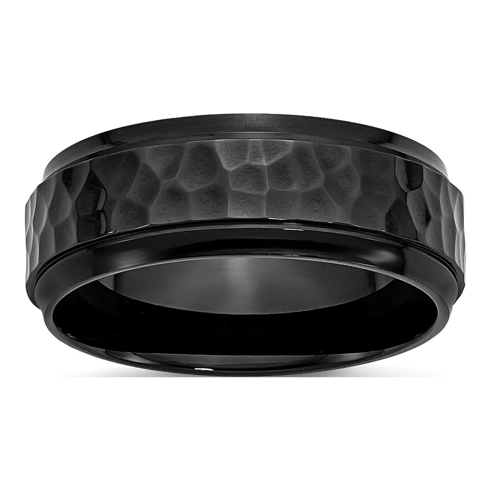 Black Stainless Steel 8mm Hammered Wedding Band