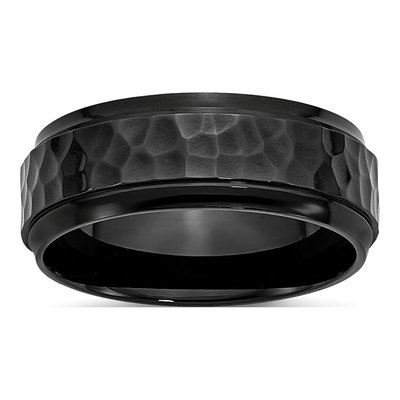 Black Stainless Steel 8mm Hammered Wedding Band