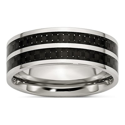 Stainless Steel 8mm Black Carbon Fiber Wedding Band